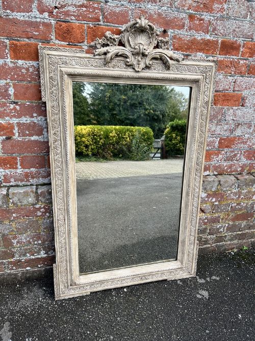 A Delightful Good Size Antique French 19th Century Carved Wood & Gesso Painted Mirror.