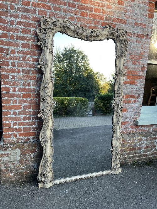 A Spectacular Large Antique French 19th Century Carved Wood & Gesso Shaped Top Ornate Framed Mirror.