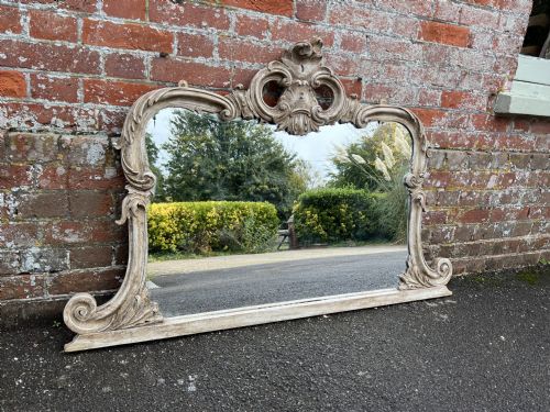 A Delightful Good Size Antique English 19th Century Carved Wood Painted Shaped Top Mirror.