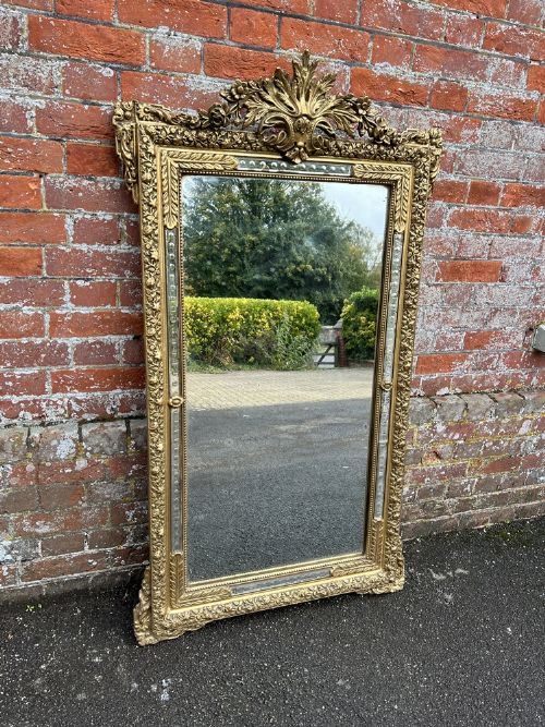 A Superb Large Antique French 19th Century Carved Wood & Gesso Gilt Mirror.
