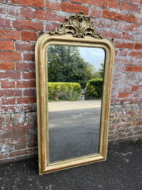 A Stunning Large Antique French 19th Century Carved Wood & Gesso Original Gilt Arched Top Mirror.
