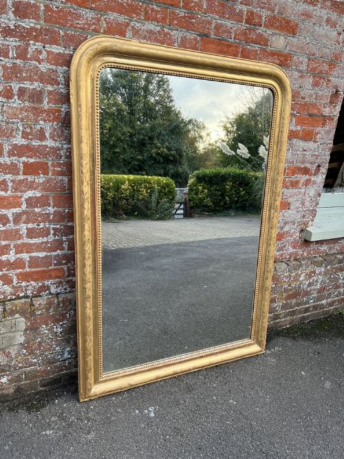 A Superb Large Antique French 19th Century Carved Wood & Gesso Arched Top Original Gilt Louis Philippe Mirror.