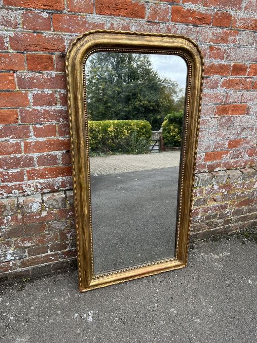 A Wonderful Large Antique French 19th Century Carved Wood & Gesso Gilt Arched Top Mirror.