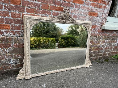 A Stunning Good Size Antique English 19th Century Carved Wood & Gesso Painted Overmantle Mirror.