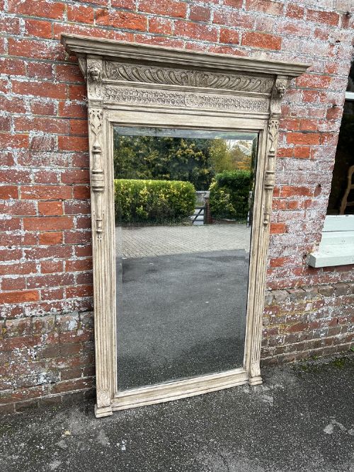 A Delightful Large Antique French 19th Century Carved Wood Painted Mirror.