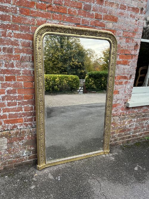 A Stunning Large Antique French 19th Century Carved Wood & Gesso Original Silver/gilt Arched Top Mirror.
