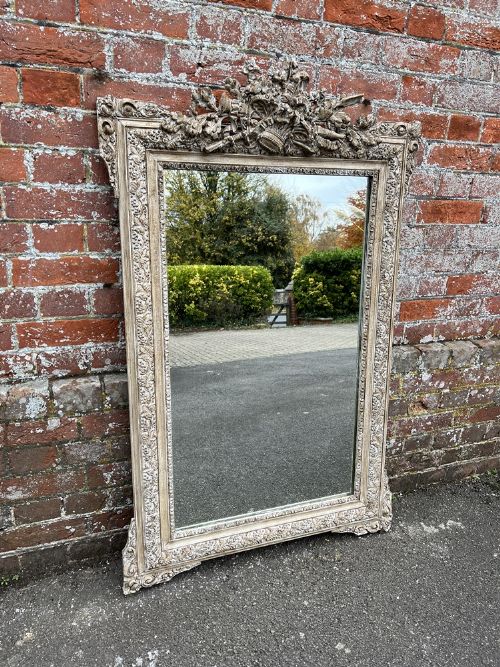 A Wonderful Good Size Antique French 19th Century Carved Wood & Gesso Painted Mirror.