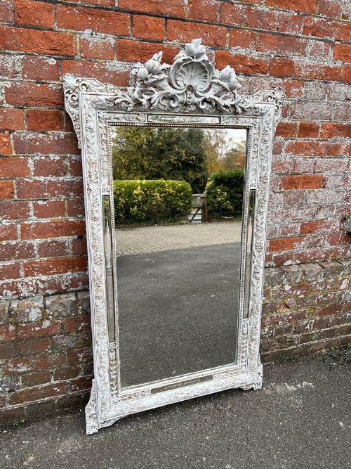 A Fabulous Large Antique French 19th Century Carved Wood & Gesso Painted Mirror.