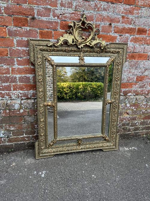 A Stunning Highly Useful Size Antique 19th Century Carved Wood & Gesso Original Gilt Cushion Mirror.