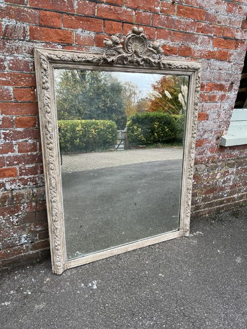 A Delightful Large Antique French 19th Century Carved Wood & Gesso Painted Mirror.