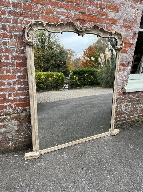 A Superb Large 19th Antique English Carved Wood & Gesso Ornate Shaped Top Painted Overmantle Mirror.