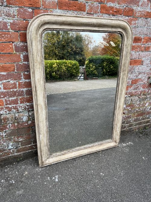 A Wonderful Good Size Antique French 19th Century Carved Wood & Gesso Arched Top Painted Louis Philippe Mirror.
