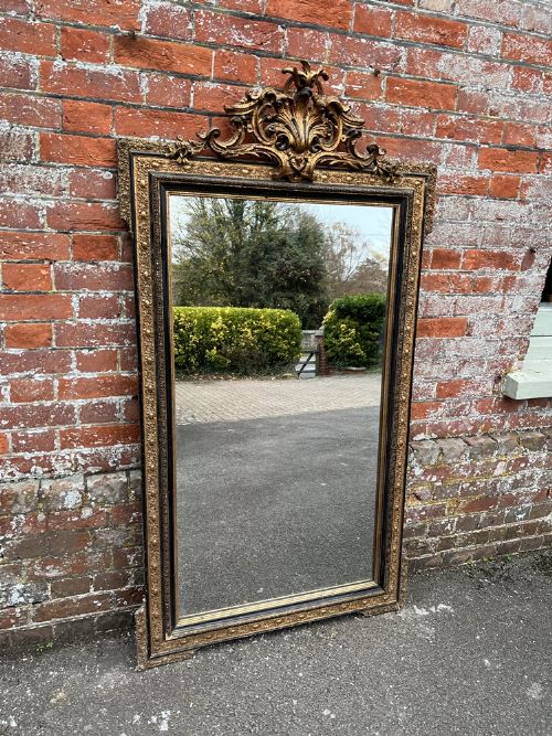 A Superb Large Antique French 19th Century Carved Wood & Gesso Original Gilt and Black Painted Mirror.
