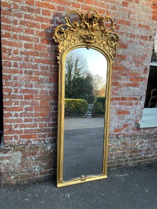A Spectacular Large Antique English 19th Century Carved Wood & Gesso Gilt Pier Mirror.