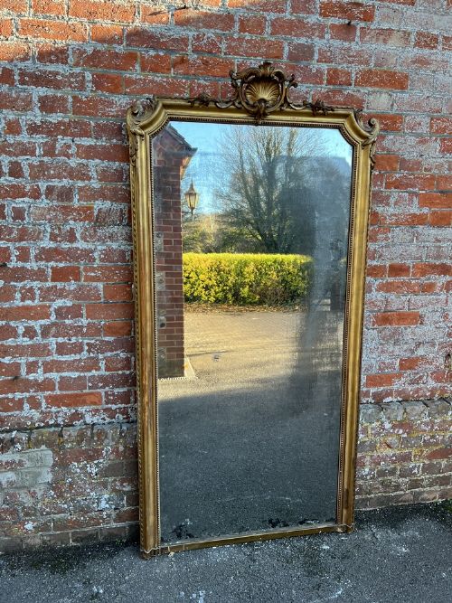 A Delightful Large Antique French 19th Century Carved Wood & Gesso Original Gilt Shaped Top Mirror.