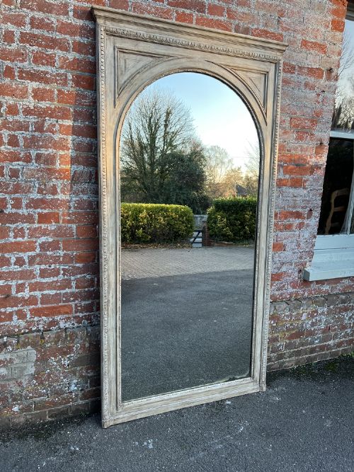 An Exceptional Large Antique French 19th Century Carved Wood Painted Shaped Mirror.