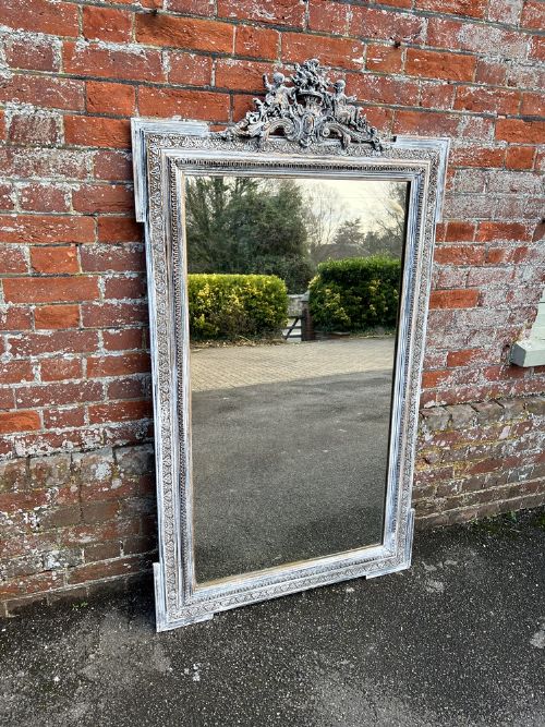 A Fabulous Large Antique French 19th Century Carved Wood & Gesso Painted Mirror.