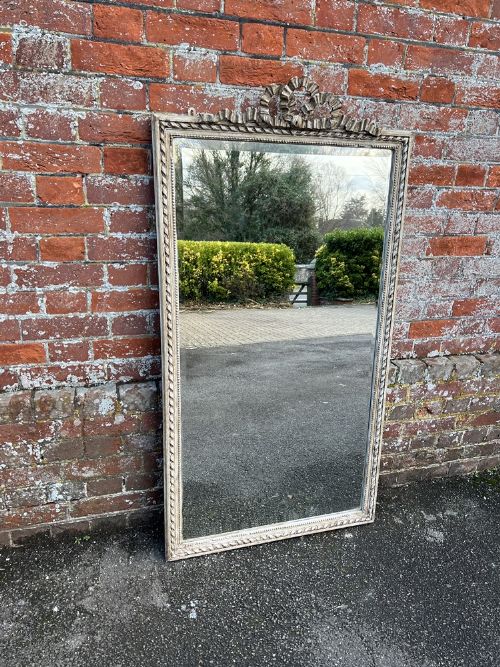 A Wonderful Large Antique French 19th Century Carved Wood & Gesso Painted Ribbed Framed Mirror.