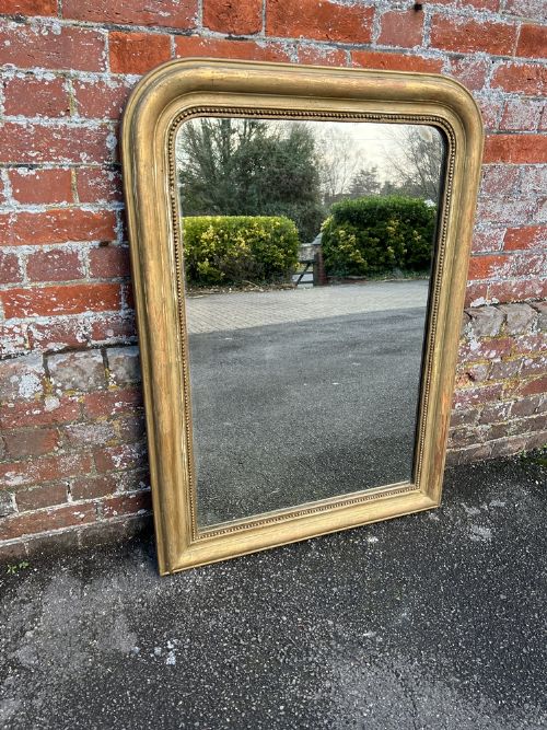 A Superb Good Size Antique French 19th Century Carved Wood & Gesso Arched Top Original Gilt Louis Phillippe Mirror.