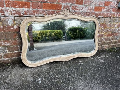 A Delightful Good Size Antique French 19th Century Carved Wood Painted Shaped Mirror.