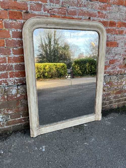 A Fabulous Highly Useful Size Antique French 19th Century Carved Wood & Gesso Arched Top Painted Mirror.