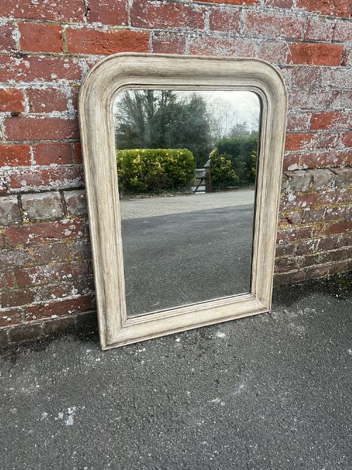 A Highly Useful Size Antique 19th Century Carved Wood & Gesso Arched Top Painted Mirror.