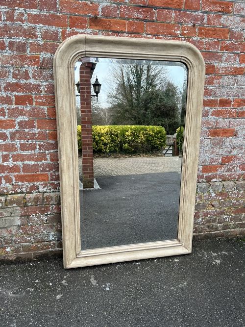A Delightful Large Antique French 19th Century Carved Wood Painted Arched Top Louis Philippe Mirror.