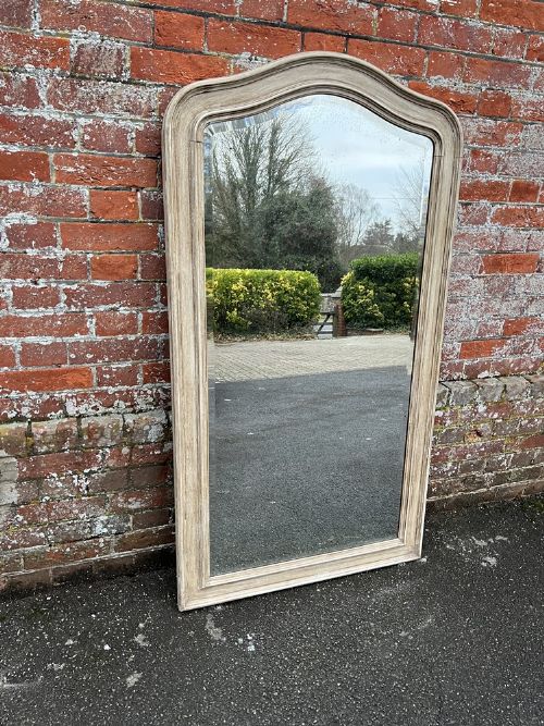 A Stunning Large Antique French 19th Century Carved Wood Painted Shaped Top Mirror.