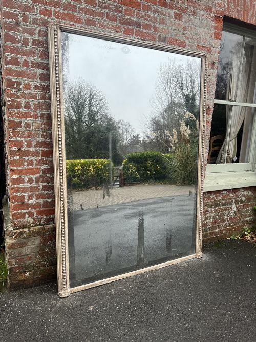 A Spectacular Large Antique French 19th Century Carved Wood & Gesso Painted Mirror.