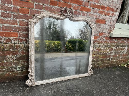 A Wonderful Good Size Antique English 19th Century Carved Wood & Gesso Shaped Top Painted Overmantle Mirror.