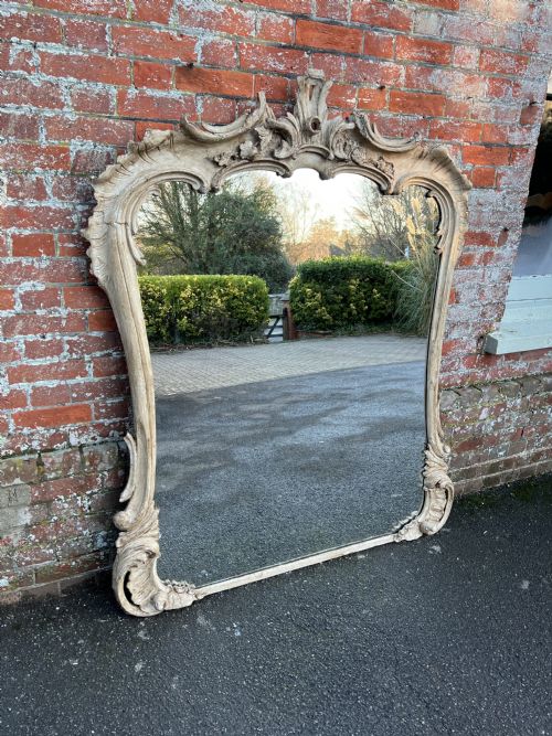 A Superb Large Antique French 19th Century Carved Wood Painted Shaped Mirror.