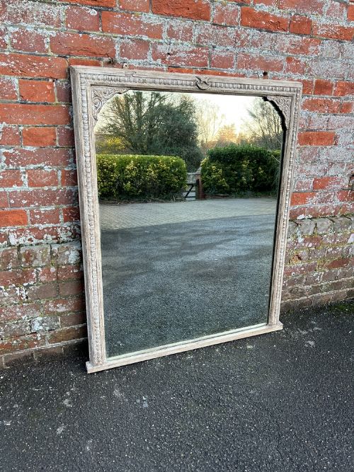 A Delightful Large Antique English 19th Century Carved Wood & Gesso Painted Overmantle Mirror.