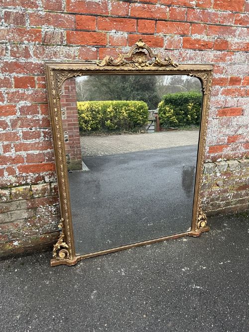 A Superb Antique English 19th Century Carved Wood & Gesso Original Gilt Overmantle Mirror.