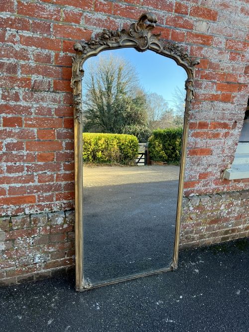 A Stunning Large Antique French 19th Century Carved Wood & Gesso Original Gilt Shaped Top Mirror.