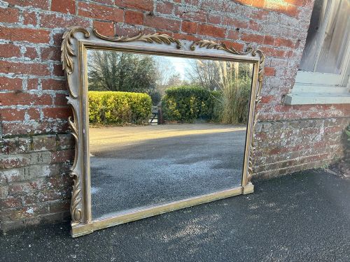 A Delightful Large Antique 19th Century French Carved Wood & Gesso Original Gilt & Painted Landscape Overmantle Mirror.