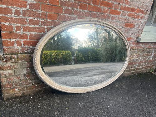 An Exceptional Large Antique French 19th C Carved Wood Painted Oval Mirror.