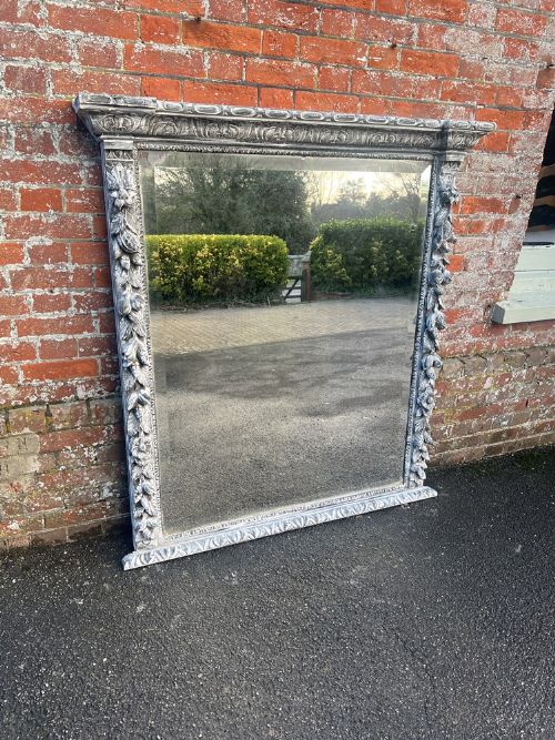 A Spectacular Large Antique English 19th C Carved Wood Painted Mirror.