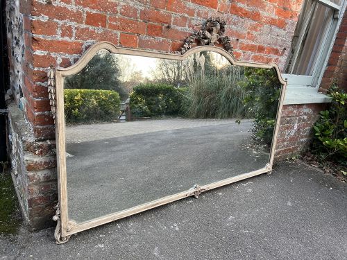 A Stunning Large Italian Early 20th Century Carved Wood Painted Shaped Top Landscape Mirror.