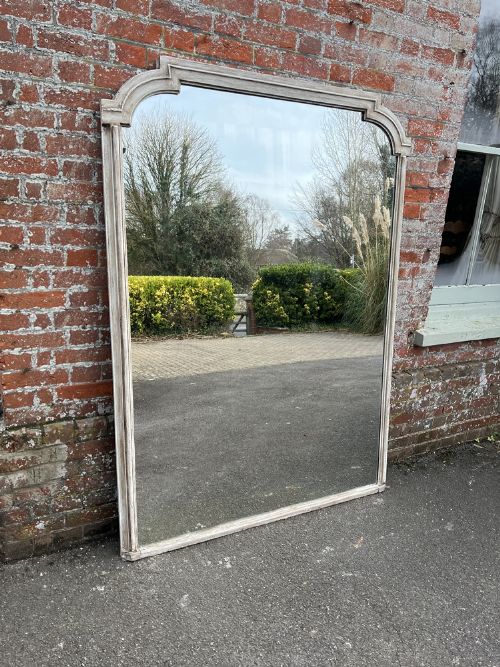 A Wonderful Large Antique English 19th Century Carved Wood & Gesso Shaped Top Painted Plain Mirror.
