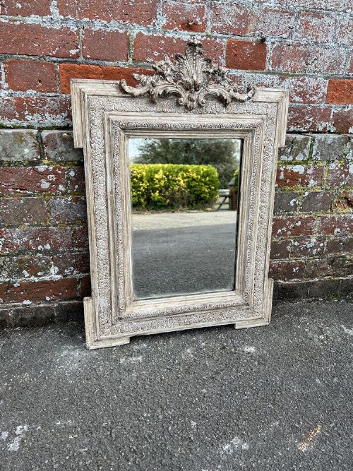 A Delightful Good Size Antique French 19th Century Carved Wood & Gesso Painted Mirror.