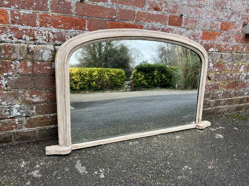 A Highly Useful Size Antique English 19th Century Carved Wood & Gesso Arched Top Painted Plain Overmantle Mirror