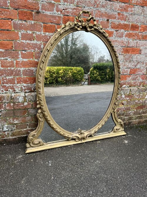 A Delightful Antique English 19th Century Highly Useful Size Original Gilt Oval Overmantle Mirror.