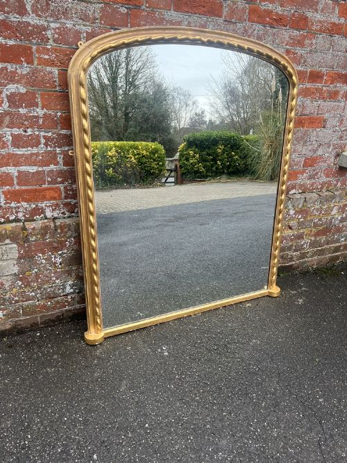 A Stunning Large Antique English 19th Century  Gilt Ribbed  Overmantle Mirror.