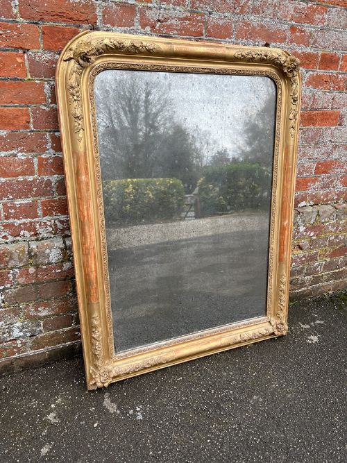 An Exceptional Good Size Early Antique French 19th Century Carved Wood & Gesso Arched Top Ornate Framed Gilt Mirror.
