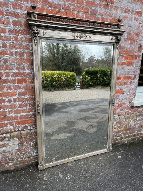 A Spectacular Large Antique French 19th Century Carved Wood & Gesso Original Silvered Mirror.