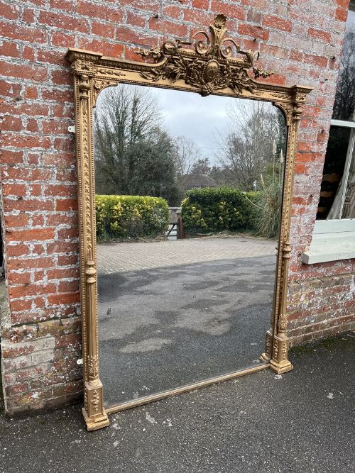 A Highly Impressive Large Antique English 19th Century Carved Wood & Gesso Gilt Mirror.