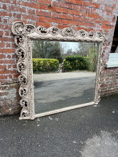 A Superb Large Antique English 19th Century Carved Wood Painted Ornate Framed Mirror.