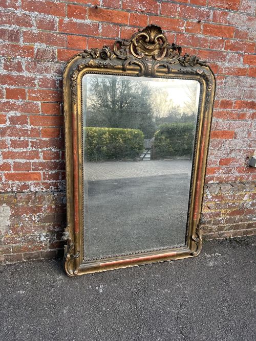 A Stunning Large Antique French 19th Century Carved Wood & Gesso Original Gilt Mirror.