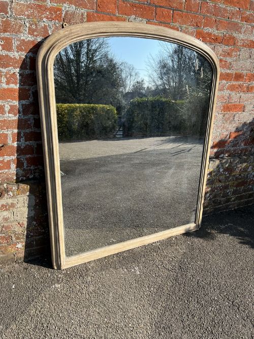A Delightful Large Antique English 19th Century Carved Wood & Gesso Arched Top Painted Plain Overmantle Mirror,