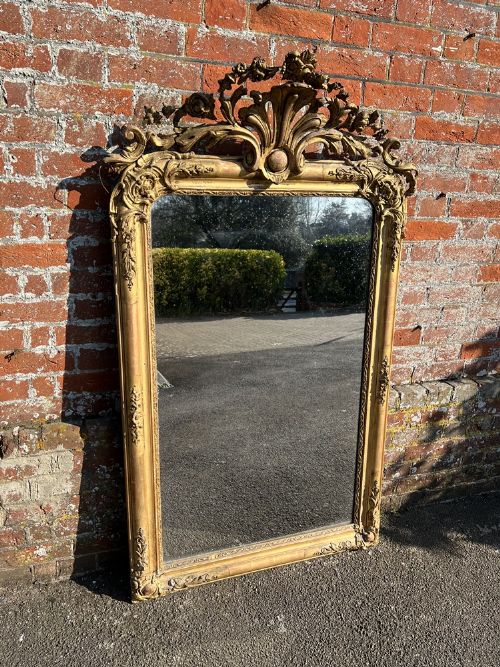 A Spectacular Large Antique French 19th Century Carved Wood & Gesso Original Gilt Mirror